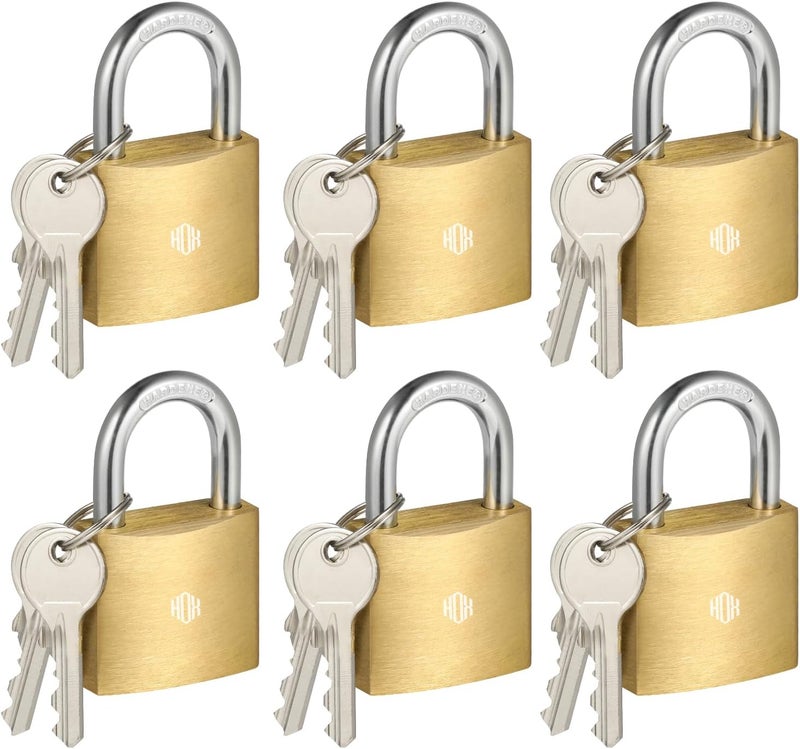 HOX 6-Pack Keyed Padlock, Waterproof and Rustproof, Solid Brass Lock with 1-1/4" Wide Body, Padlock with Keys for Storage Unit, Sheds, Garages and Fence - Image 1